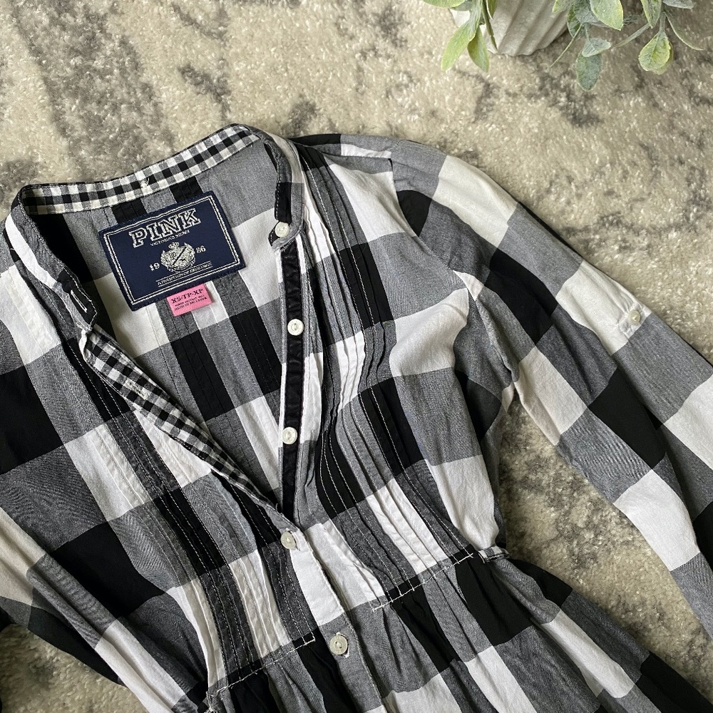 PINK | Buffalo Plaid Dress | Black & White